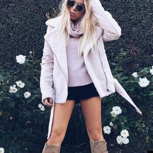 Baby Pink Faux Fur Vegan Suede Sherpa Coat